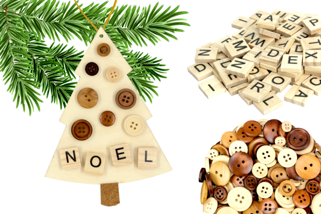 Suspension sapin à décorer avec des boutons - Décorations à coller - 10doigts.fr