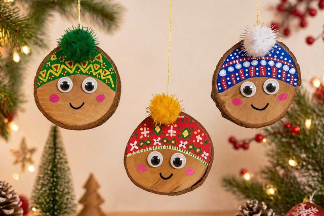 Suspensions de Noël en rondins de bois - Décorations de Noël en bois à décorer - 10doigts.fr