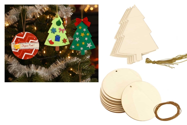 Suspensions en bois à décorer - formes au choix - Décorations de Noël en bois à décorer - 10doigts.fr