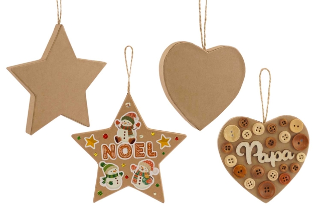 Suspensions étoile et coeur en carton kraft - Guirlandes et suspensions Noël - 10doigts.fr