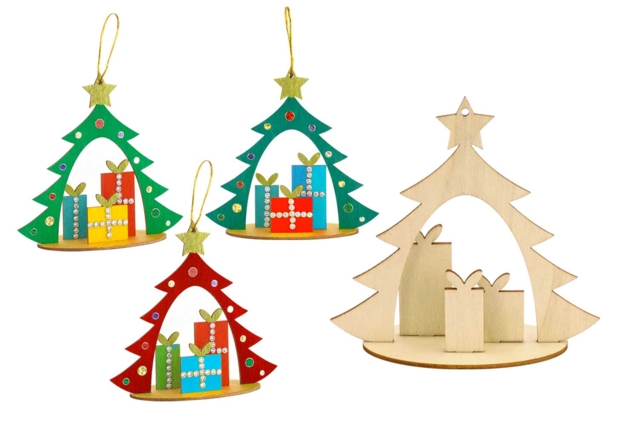 Suspensions sapin en bois - 4 pièces - Décorations de Noël en bois à décorer - 10doigts.fr