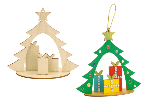 Suspensions sapin en bois à décorer - Décorations de Noël en bois à décorer - 10doigts.fr