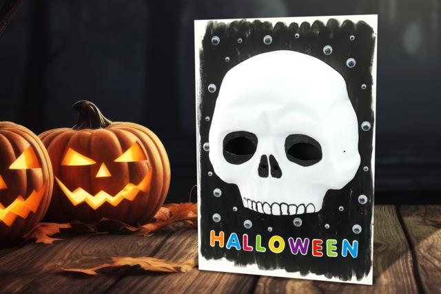 Tableau Halloween : Tête de mort - Masques créatifs enfants - 10doigts.fr