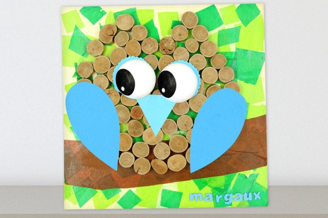 Tableau hibou avec du bois flotté et du papier de soie - Papiers de soie - 10doigts.fr