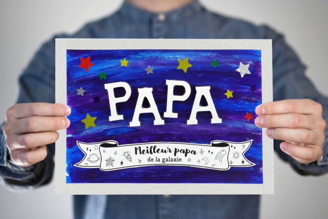 Tableau "Meilleur papa de la galaxie" - Adhésifs colorés et Masking tape - 10doigts.fr