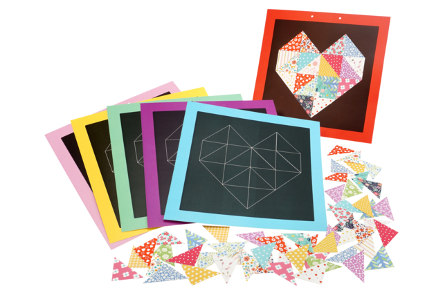 Tableaux cœurs "patchwork" - 6 tableaux - Kits créatifs en Papier - 10doigts.fr