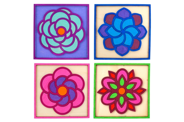Tableaux fleurs en bois - 4 tableaux - Puzzles - 10doigts.fr