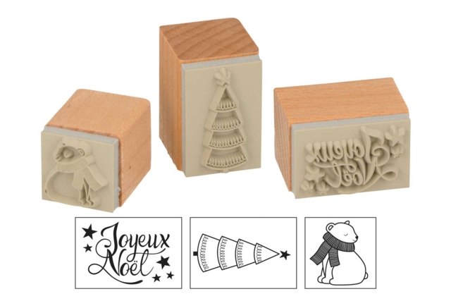 Tampons bois Noel - 3 pièces - Tampons pour encres et peintures : la créativité à l'infini - 10doigts.fr