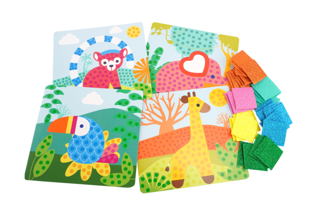 tbleaux gommettes animaux de la jungle - Kits créatifs avec gommettes : le plein d’idées pour les petits artistes - 10doigts.fr
