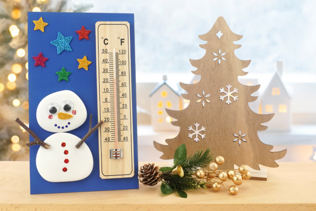 Thermomètre bonhomme de neige - Galets et coquillages - 10doigts.fr