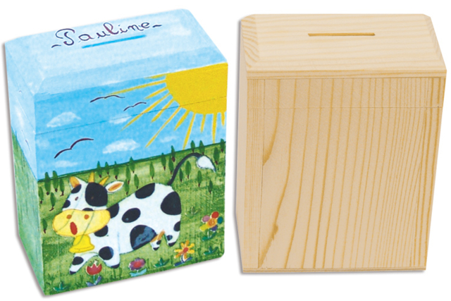 Tirelire en bois - Objets en bois à décorer pour le bureau - 10doigts.fr