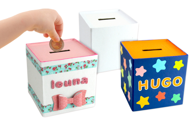 tirelire en carton blanc à décorer - Boîtes et corbeilles en carton - 10doigts.fr