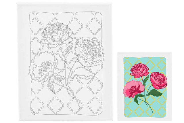 Toile imprimée 24 x 30 cm - Les roses - Peinture aux numéros : découvrez l'art du tableau numéroté pour tous - 10doigts.fr