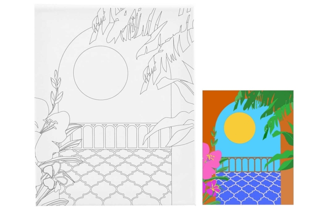 Toile imprimée Balcon au soleil - Peinture aux numéros : découvrez l'art du tableau numéroté pour tous - 10doigts.fr
