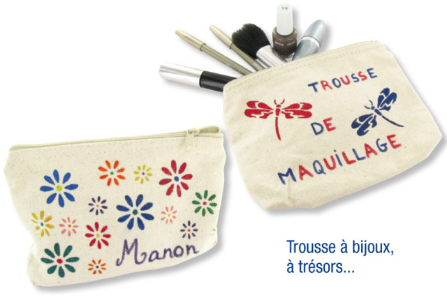 Trousse à bijoux, à trésors... en coton avec fermeture zippée 19 x 13.5 cm - Pochoirs adhésifs : la solution parfaite pour des motifs nets et sans bavure - 10doigts.fr