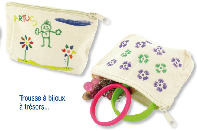 Trousse à bijoux, à trésors... en coton avec fermeture zippée 19 x 13.5 cm - Pochoirs adhésifs : la solution parfaite pour des motifs nets et sans bavure - 10doigts.fr