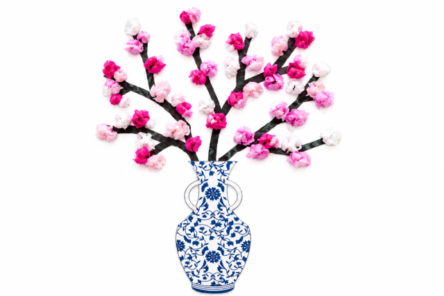 Vase chinois cerisier du japon - Formes en carte forte - 10doigts.fr
