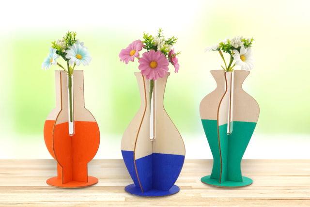 Vases en bois et soliflores - 3 pièces - Objets en bois à décorer pour la maison - 10doigts.fr