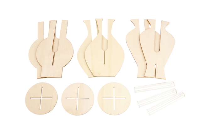 Vases en bois et soliflores transparents - Objets en bois à décorer pour la maison - 10doigts.fr