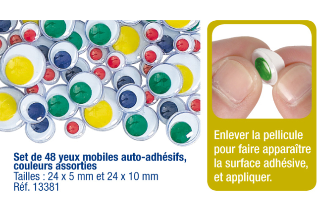 Yeux mobiles auto-adhésifs ronds couleurs et diamètres assortis - Yeux mobiles - 10doigts.fr