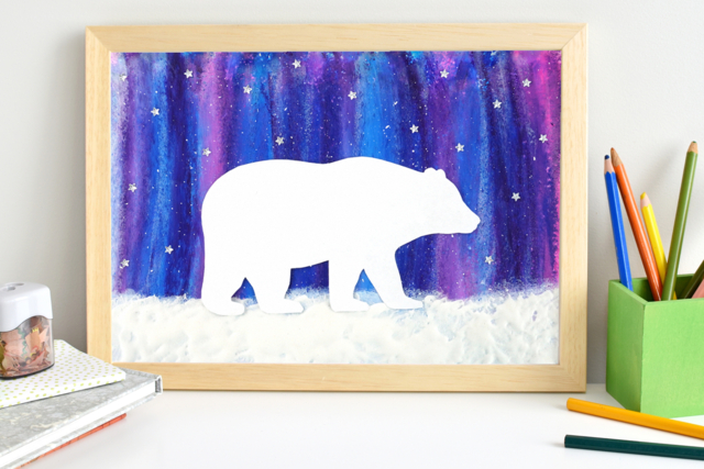 Yvan l'ours blanc et les aurores boréales - Peinture relief 3D pour des effets de matière et des créations en volume - 10doigts.fr