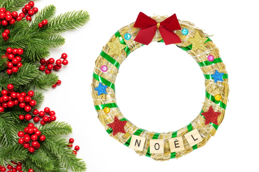 Couronne de Noël en paille et strass