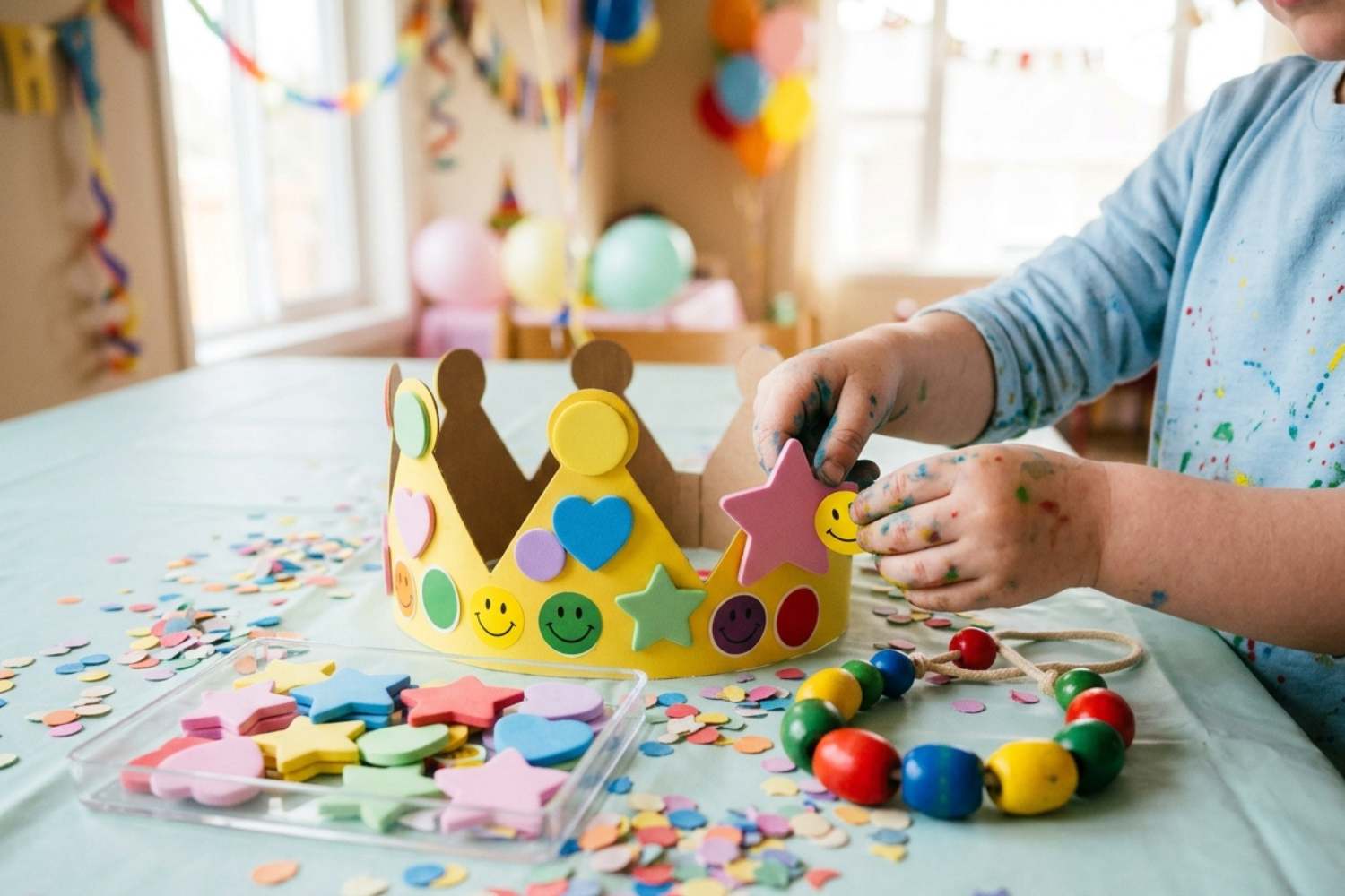 Couronne en mousse décorée de gommettes pour un anniversaire de 4 ans